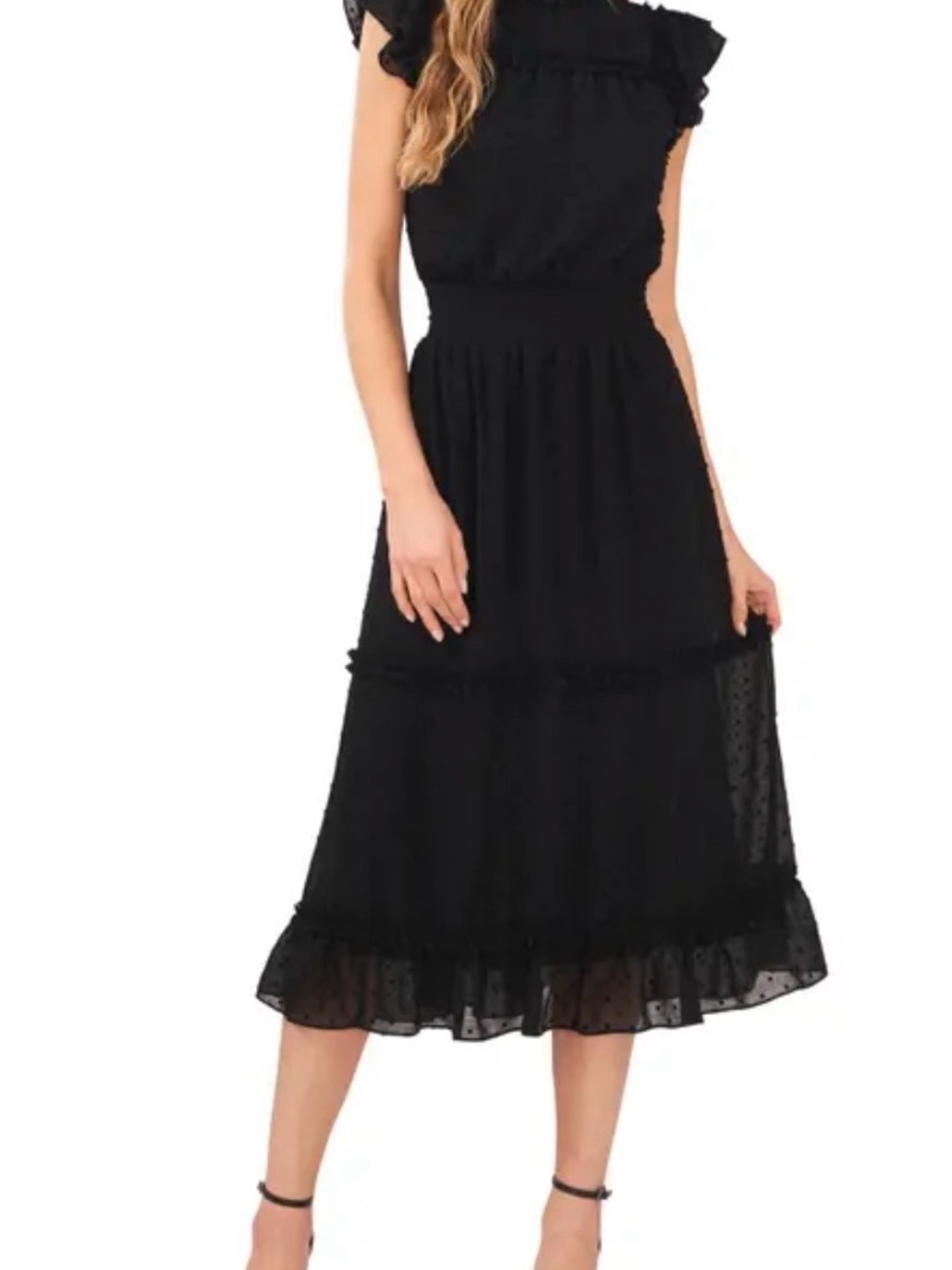 CeCe Black Ruffle Tiered Midi Dress NWT